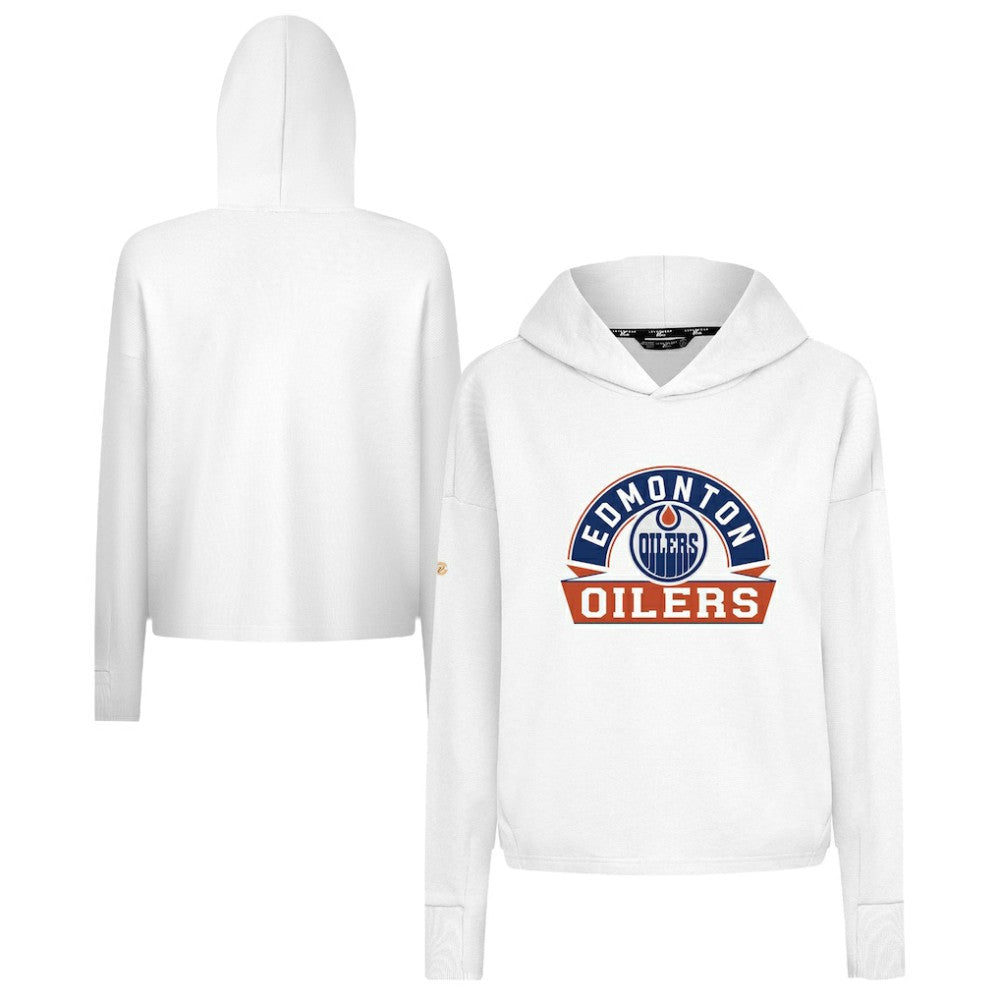 NHL Edmonton Oilers Levelwear Women's Sweet Banner Arch Tri-Blend Cropped Pullover Hoodie - White