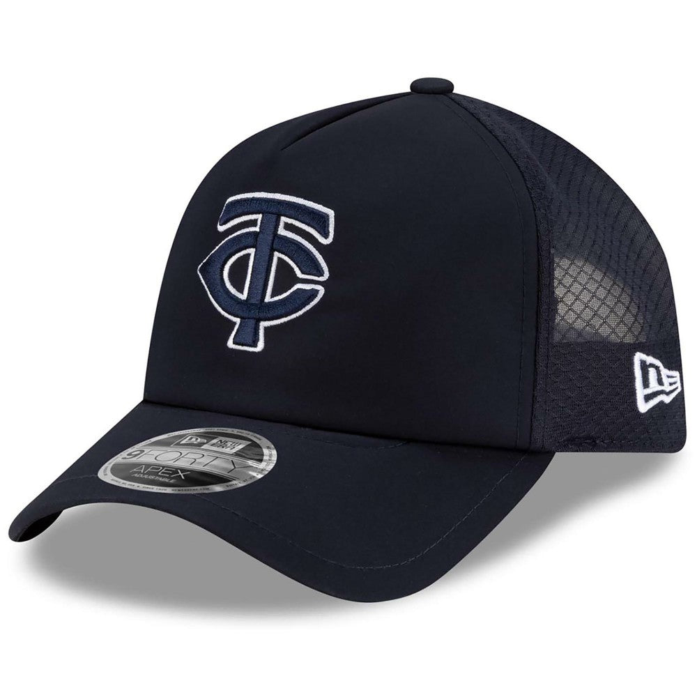 Minnesota Twins New Era 2026 Batting Practice Apex 9FORTY Adjustable Trucker Hat - Navy Hats