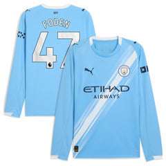 Phil Foden Manchester City 2025/26 Home Replica Long Sleeve Player Jersey Sky Blue