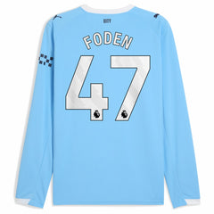 Phil Foden Manchester City 2025/26 Home Replica Long Sleeve Player Jersey Sky Blue