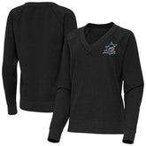 Miami Marlins Antigua Women's Varsity Tri-Blend V-Neck Long Sleeve T-Shirt - Heather Black T-shirts