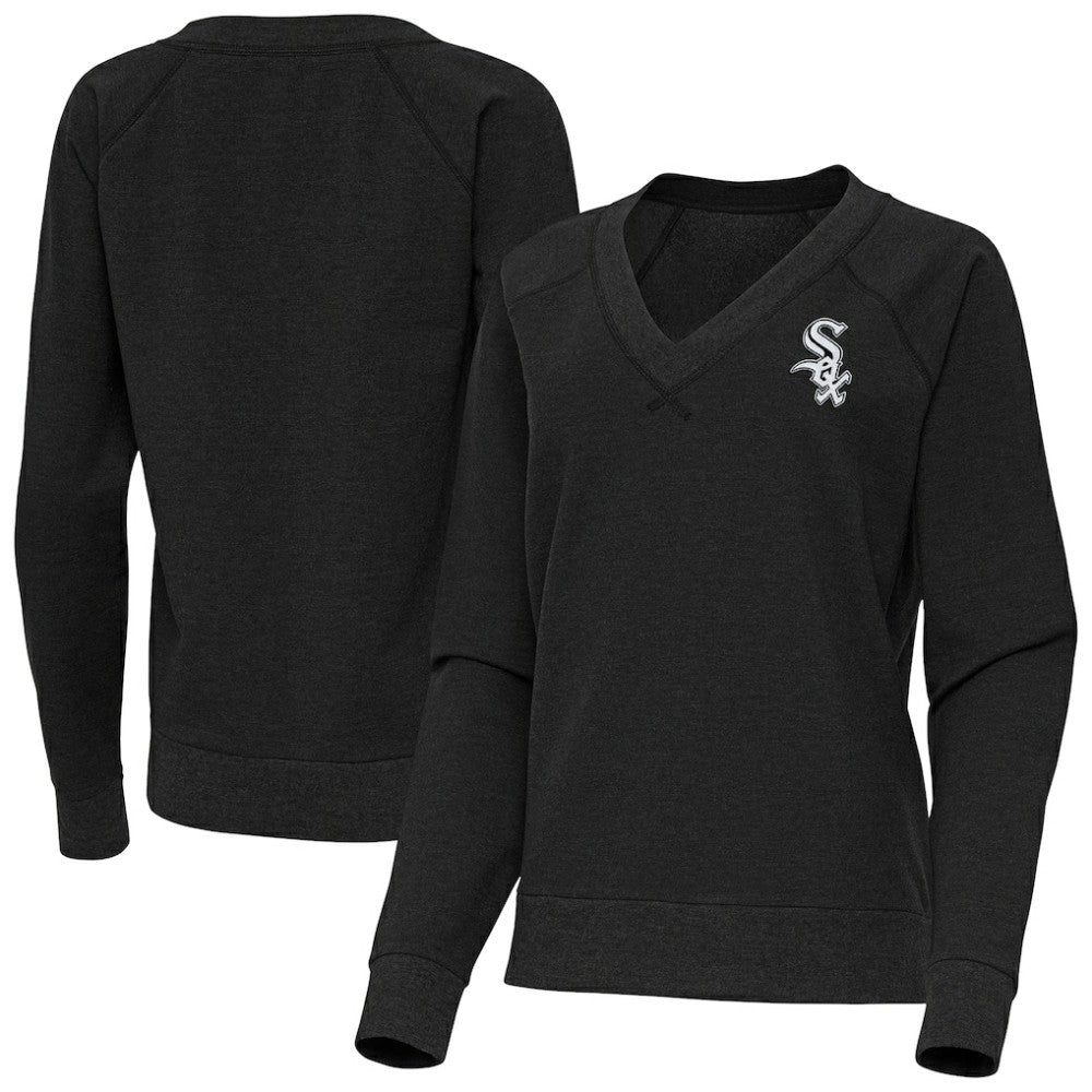 Chicago White Sox Antigua Women's Varsity Tri-Blend V-Neck Long Sleeve T-Shirt - Heather Black T-shirts
