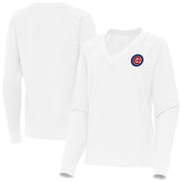 Chicago Cubs Antigua Women's Varsity Tri-Blend V-Neck Long Sleeve T-Shirt - White T-shirts