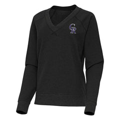 Colorado Rockies Antigua Women's Varsity Tri-Blend V-Neck Long Sleeve T-Shirt - Heather Black T-shirts