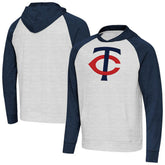 Minnesota Twins Antigua Urgent Pullover Hoodie - Heather Navy/Gray Hoodies