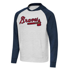Atlanta Braves Antigua Urgent Pullover Hoodie - Heather Navy/Gray Hoodies