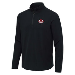 Cincinnati Reds Antigua Sync Tri-Blend Quarter-Zip Pullover - Heather Black Pullover