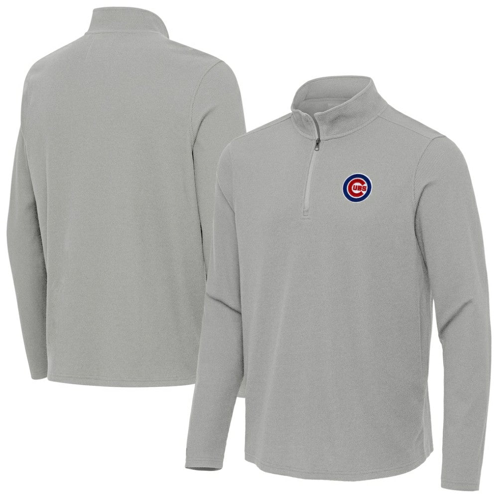 Chicago Cubs Antigua Sync Tri-Blend Quarter-Zip Pullover - Heather Gray Pullover