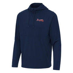 Atlanta Braves Antigua Connected Quarter-Zip Pullover Hoodie - Navy Hoodies