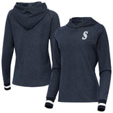 Seattle Mariners Antigua Women's Trek Pullover Hoodie - Heather Navy Hoodies