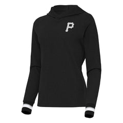Pittsburgh Pirates Antigua Women's Trek Pullover Hoodie - Black Hoodies