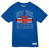 New York Knicks Striped Logo Lockup Premium T-Shirt Royal