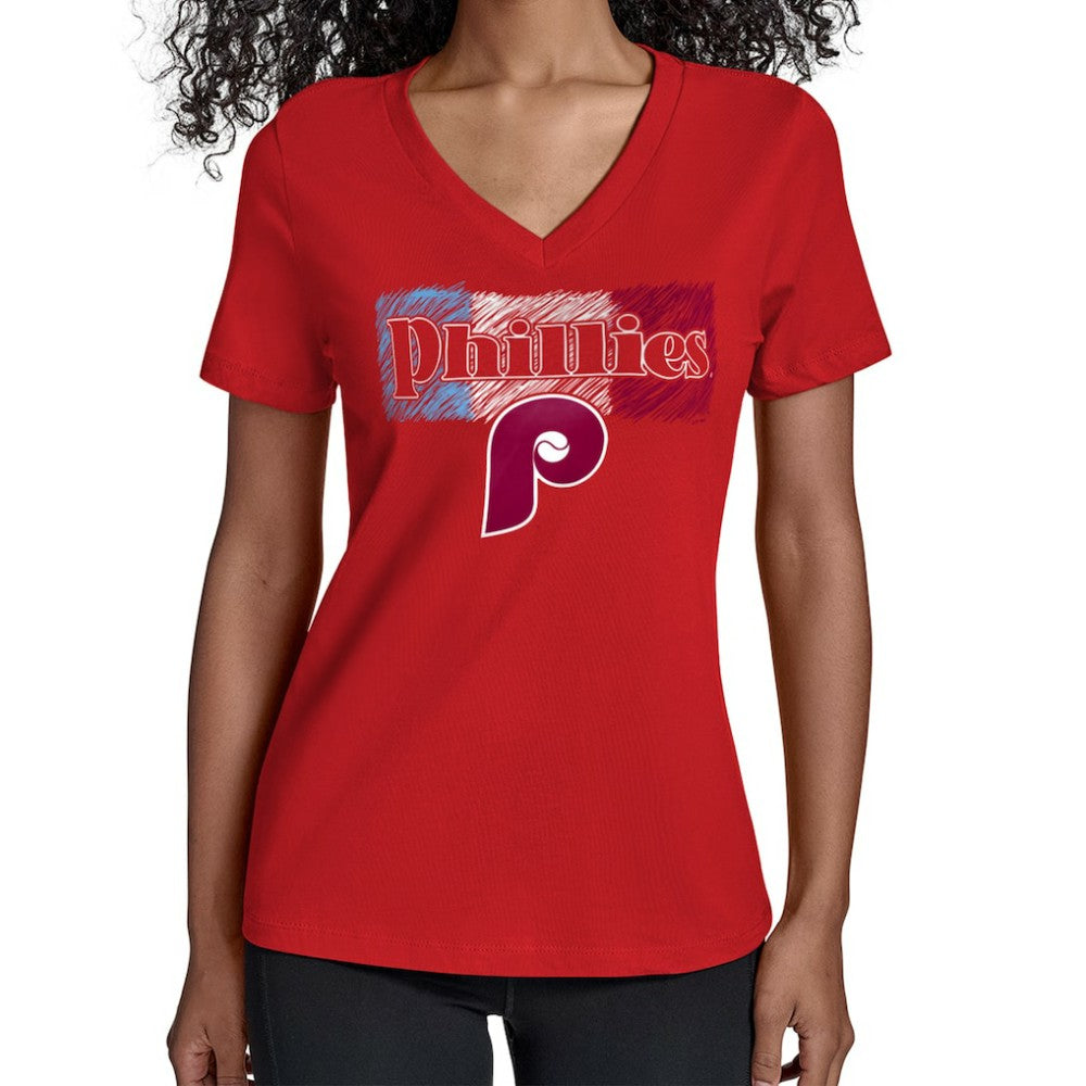 Philadelphia Phillies Starter Women's Team Color Shading V-Neck T-Shirt - Red T-shirts
