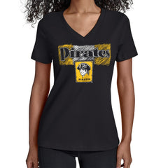 Pittsburgh Pirates Starter Women's Team Color Shading V-Neck T-Shirt - Black T-shirts