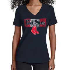 Boston Red Sox Starter Women's Team Color Shading V-Neck T-Shirt - Navy T-shirts