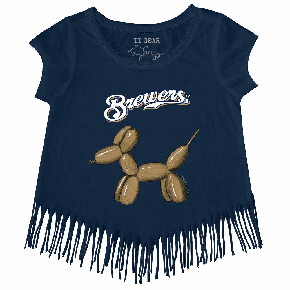 Milwaukee Brewers Tiny Turnip Girls Youth Balloon Dog Fringe T-Shirt - Navy T-shirts