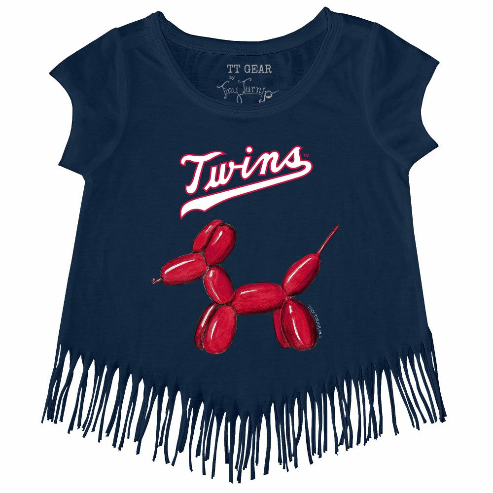 Minnesota Twins Tiny Turnip Girls Youth Balloon Dog Fringe T-Shirt - Navy T-shirts
