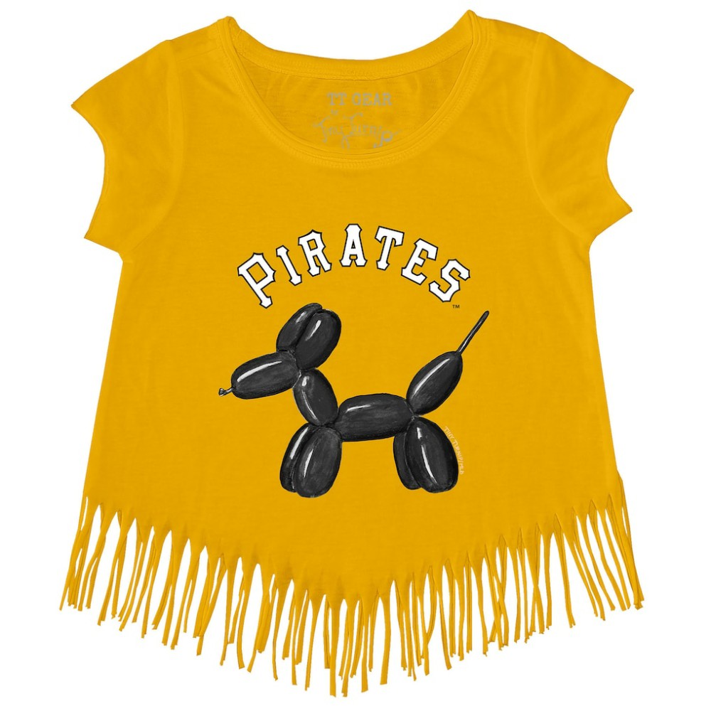 Pittsburgh Pirates Tiny Turnip Girls Youth Balloon Dog Fringe T-Shirt - Gold T-shirts