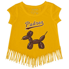 San Diego Padres Tiny Turnip Girls Youth Balloon Dog Fringe T-Shirt - Gold T-shirts