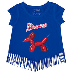 Atlanta Braves Tiny Turnip Girls Youth Balloon Dog Fringe T-Shirt - Royal T-shirts