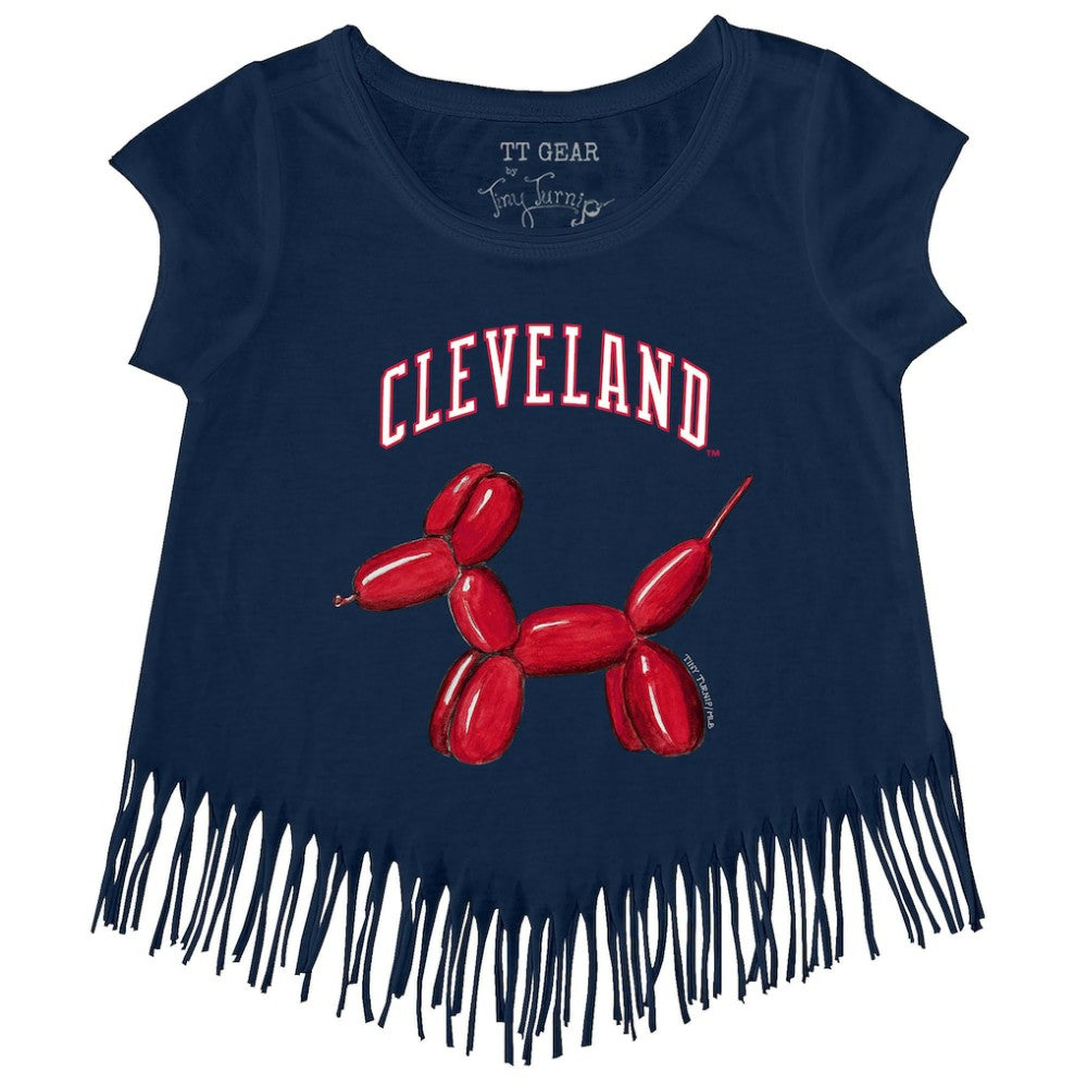 Cleveland Guardians Tiny Turnip Girls Youth Balloon Dog Fringe T-Shirt - Navy T-shirts