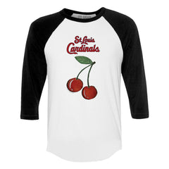 St. Louis Cardinals Tiny Turnip Women's Cherries 3/4-Sleeve Raglan Baseball T-Shirt - White T-shirts