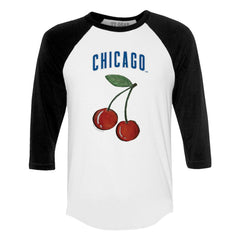 Chicago Cubs Tiny Turnip Women's Cherries 3/4-Sleeve Raglan Baseball T-Shirt - White T-shirts