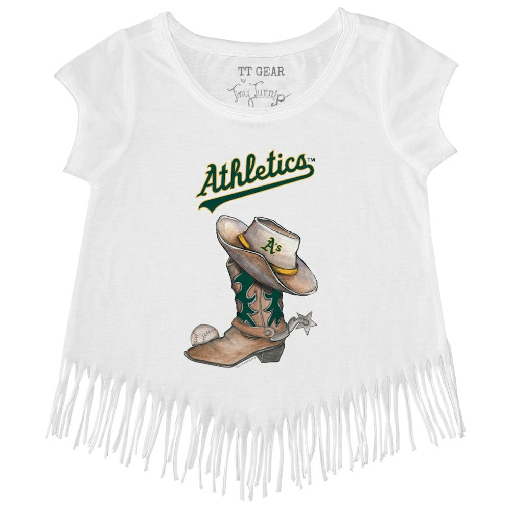 Athletics Tiny Turnip Girls Youth Cowboy Boot Fringe T-Shirt - White T-shirts