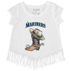 Seattle Mariners Tiny Turnip Girls Youth Cowboy Boot Fringe T-Shirt - White T-shirts
