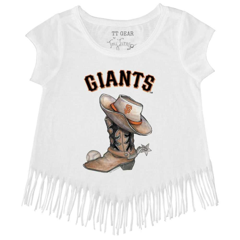 San Francisco Giants Tiny Turnip Girls Youth Cowboy Boot Fringe T-Shirt - White T-shirts