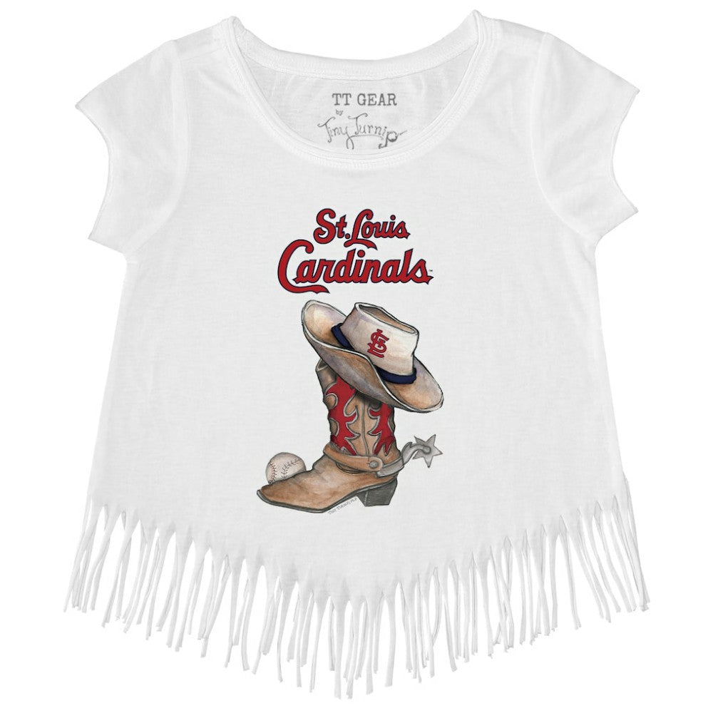 St. Louis Cardinals Tiny Turnip Girls Youth Cowboy Boot Fringe T-Shirt - White T-shirts