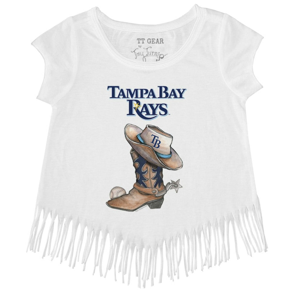 Tampa Bay Rays Tiny Turnip Girls Youth Cowboy Boot Fringe T-Shirt - White T-shirts