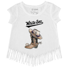 Chicago White Sox Tiny Turnip Girls Youth Cowboy Boot Fringe T-Shirt - White T-shirts