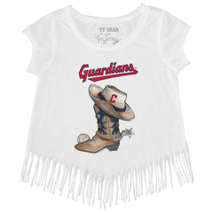 Cleveland Guardians Tiny Turnip Girls Youth Cowboy Boot Fringe T-Shirt - White T-shirts