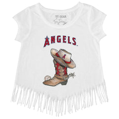 Los Angeles Angels Tiny Turnip Girls Youth Cowboy Boot Fringe T-Shirt - White T-shirts