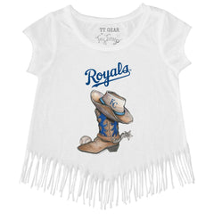 Kansas City Royals Tiny Turnip Girls Youth Cowboy Boot Fringe T-Shirt - White T-shirts
