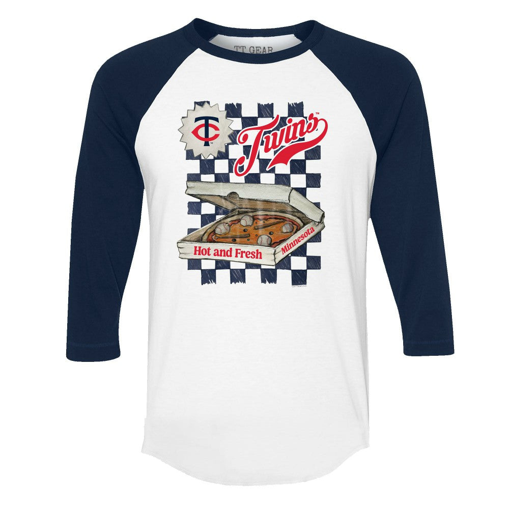 Minnesota Twins Tiny Turnip Women's Pizza 3/4-Sleeve Raglan Baseball T-Shirt - White/Navy T-shirts