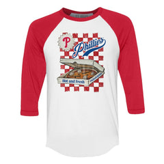 Philadelphia Phillies Tiny Turnip Women's Pizza 3/4-Sleeve Raglan Baseball T-Shirt - White/Red T-shirts