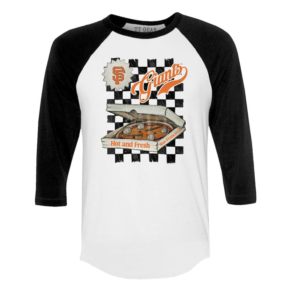 San Francisco Giants Tiny Turnip Women's Pizza 3/4-Sleeve Raglan Baseball T-Shirt - White/Black T-shirts