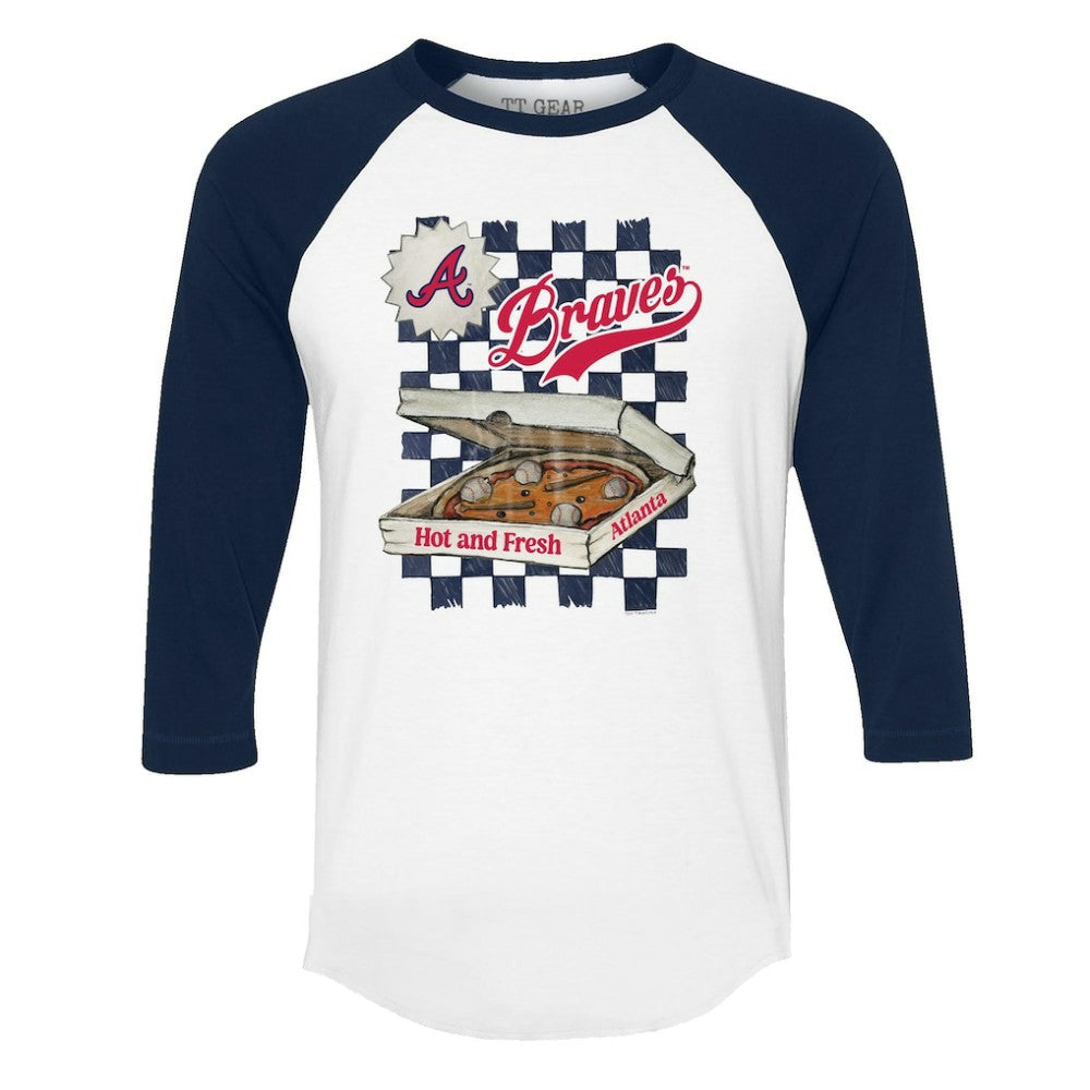 Atlanta Braves Tiny Turnip Women's Pizza 3/4-Sleeve Raglan Baseball T-Shirt - White/Navy T-shirts