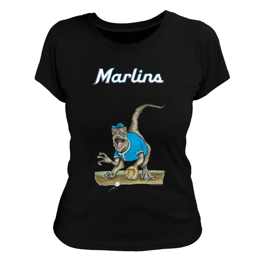 Miami Marlins Tiny Turnip Women's Velociraptor T-Shirt - Black T-shirts