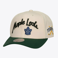 NHL Toronto Maple Leafs Mitchell & Ness x Just Don Wave Script Pro Strapback Hat - Cream/Green