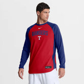 Texas Rangers Nike Authentic Collection Raglan Dri-FIT Sweatshirt - Red Sweatshirts