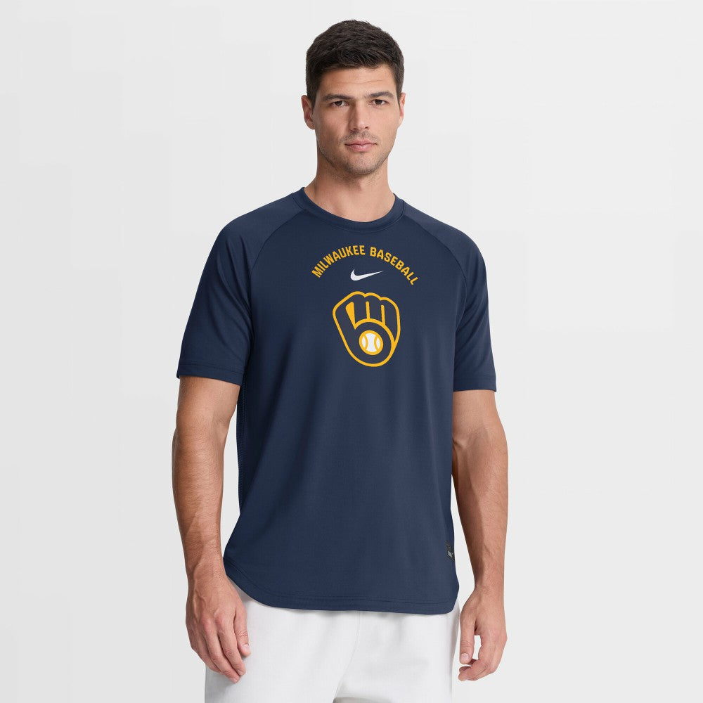 Milwaukee Brewers Nike Authentic Collection Batting Practice Pre-Game Raglan Dri-FIT Top - Navy Tops