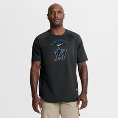 Miami Marlins Nike Authentic Collection Batting Practice Pre-Game Raglan Dri-FIT Top - Black Tops