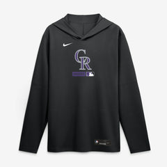 Colorado Rockies Nike Authentic Collection Dri-FIT Long Sleeve Hooded T-Shirt - Black T-shirts