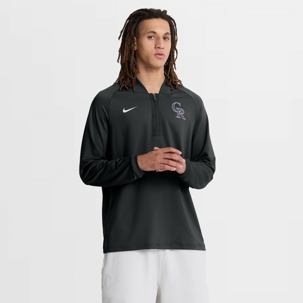 Colorado Rockies Nike Authentic Collection Dri-FIT Raglan Half-Zip Pullover - Black Pullover