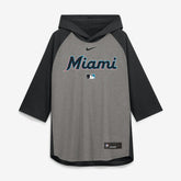 Miami Marlins Nike Authentic Collection Flux Dri-FIT Raglan 3/4-Sleeve Hooded T-Shirt - Gray T-shirts