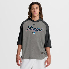 Miami Marlins Nike Authentic Collection Flux Dri-FIT Raglan 3/4-Sleeve Hooded T-Shirt - Gray T-shirts