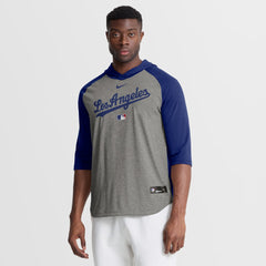 Los Angeles Dodgers Nike Authentic Collection Flux Dri-FIT Raglan 3/4-Sleeve Hooded T-Shirt - Gray T-shirts